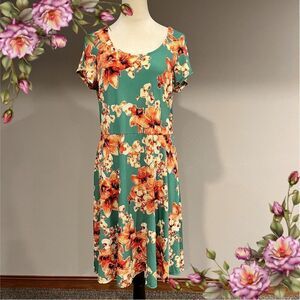 Olivia Matthews Floral Short Sleeve knee length casual‎ dress size Large